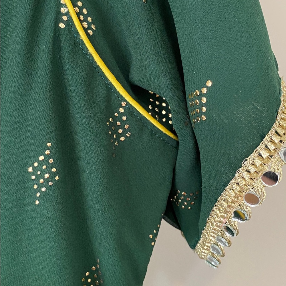 Custom Indian Wedding Guest Attire, Elegant Green and Yellow Dress - Picture 3 of 8